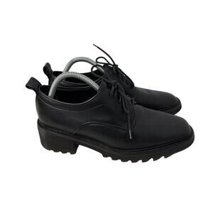 Aquatalia Shoes Women’s Size 7 M Chunky Black Leather Oxfords Italy Slip On